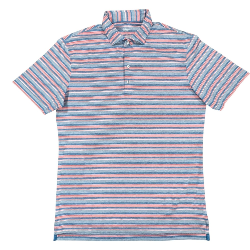Johnnie-O Polo Shirt Mens M Blue Red Striped Performance Short Sleeve Golf